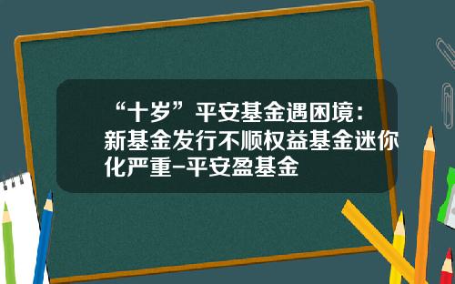 “十岁”平安基金遇困境：新基金发行不顺权益基金迷你化严重-平安盈基金
