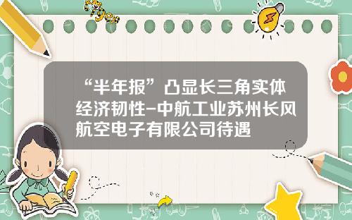 “半年报”凸显长三角实体经济韧性-中航工业苏州长风航空电子有限公司待遇