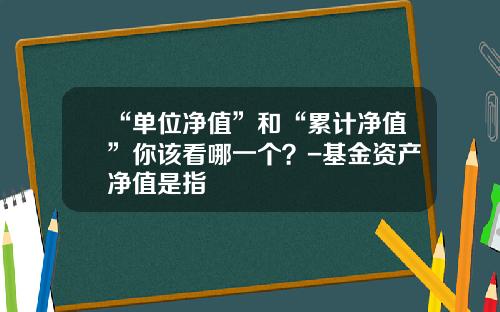 “单位净值”和“累计净值”你该看哪一个？-基金资产净值是指