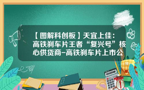 【图解科创板】天宜上佳：高铁刹车片王者“复兴号”核心供货商-高铁刹车片上市公司