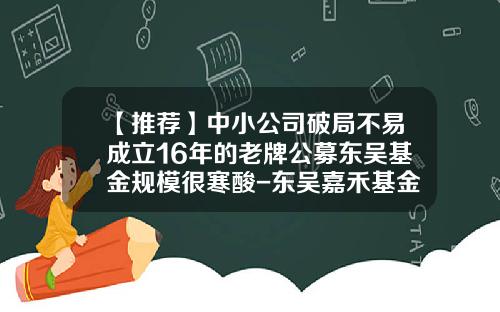 【推荐】中小公司破局不易成立16年的老牌公募东吴基金规模很寒酸-东吴嘉禾基金净值查询