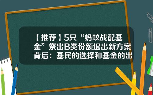 【推荐】5只“蚂蚁战配基金”祭出B类份额退出新方案背后：基民的选择和基金的出路-基金b有哪些