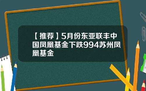 【推荐】5月份东亚联丰中国凤凰基金下跌994苏州凤凰基金