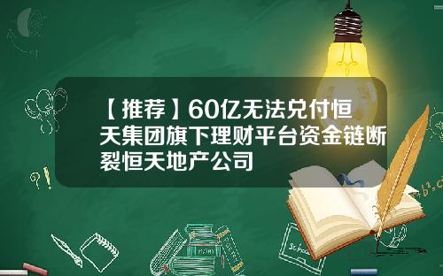 【推荐】60亿无法兑付恒天集团旗下理财平台资金链断裂恒天地产公司