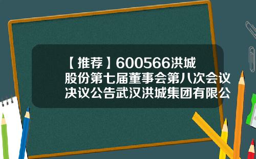 【推荐】600566洪城股份第七届董事会第八次会议决议公告武汉洪城集团有限公司