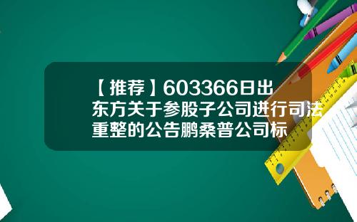 【推荐】603366日出东方关于参股子公司进行司法重整的公告鹏桑普公司标