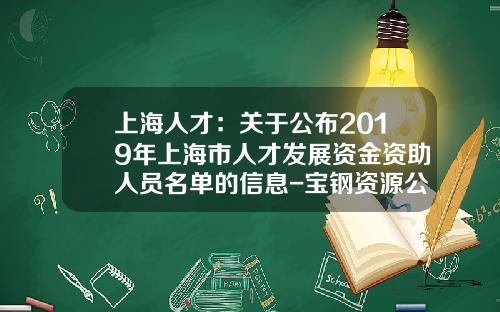 上海人才：关于公布2019年上海市人才发展资金资助人员名单的信息-宝钢资源公司宋彬