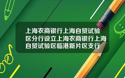 上海农商银行上海自贸试验区分行设立上海农商银行上海自贸试验区临港新片区支行