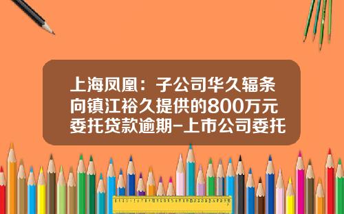 上海凤凰：子公司华久辐条向镇江裕久提供的800万元委托贷款逾期-上市公司委托贷款规定