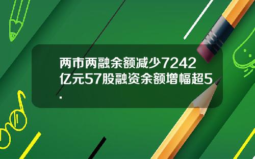 两市两融余额减少7242亿元57股融资余额增幅超5.