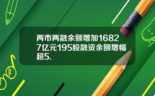 两市两融余额增加16827亿元195股融资余额增幅超5.