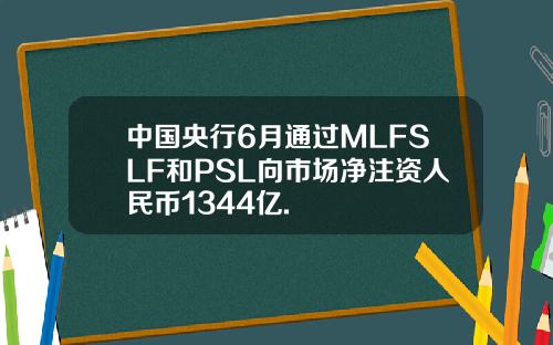 中国央行6月通过MLFSLF和PSL向市场净注资人民币1344亿.