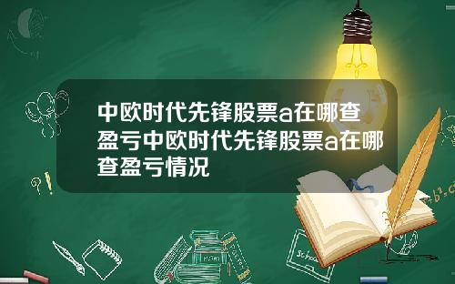 中欧时代先锋股票a在哪查盈亏中欧时代先锋股票a在哪查盈亏情况