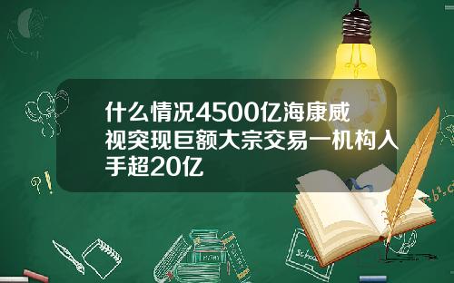 什么情况4500亿海康威视突现巨额大宗交易一机构入手超20亿