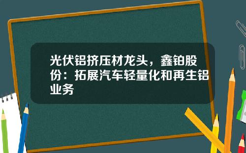 光伏铝挤压材龙头，鑫铂股份：拓展汽车轻量化和再生铝业务
