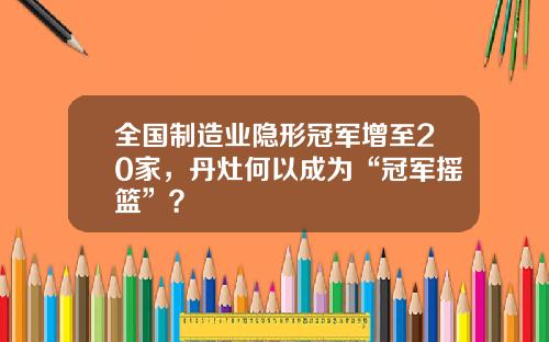 全国制造业隐形冠军增至20家，丹灶何以成为“冠军摇篮”？