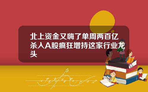 北上资金又嗨了单周两百亿杀入A股疯狂增持这家行业龙头