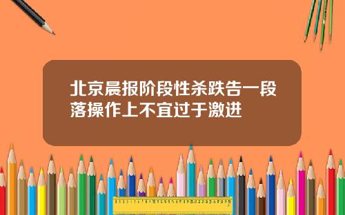 北京晨报阶段性杀跌告一段落操作上不宜过于激进