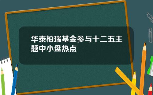 华泰柏瑞基金参与十二五主题中小盘热点