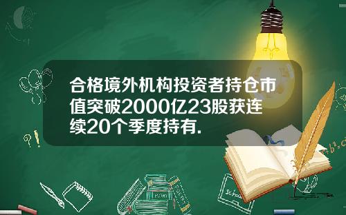 合格境外机构投资者持仓市值突破2000亿23股获连续20个季度持有.