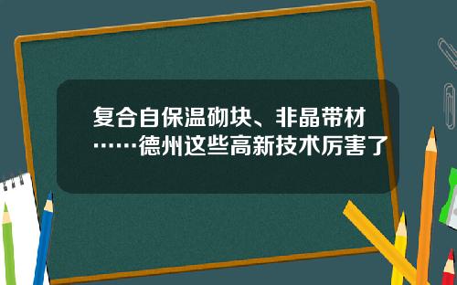 复合自保温砌块、非晶带材……德州这些高新技术厉害了