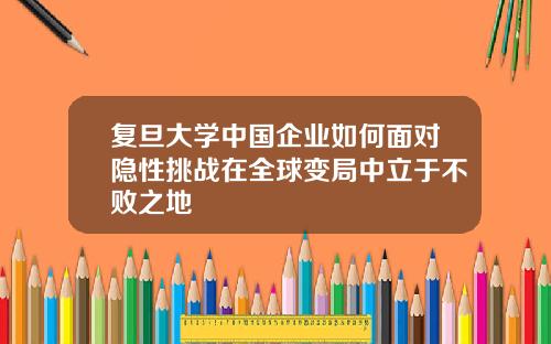 复旦大学中国企业如何面对隐性挑战在全球变局中立于不败之地