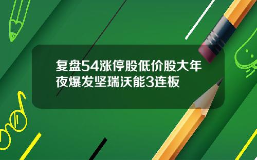 复盘54涨停股低价股大年夜爆发坚瑞沃能3连板
