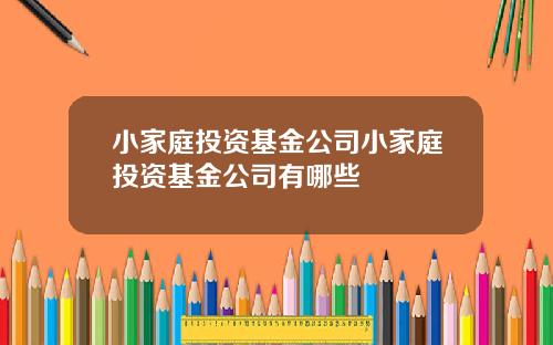 小家庭投资基金公司小家庭投资基金公司有哪些