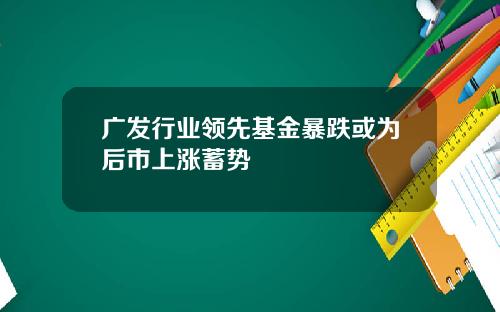 广发行业领先基金暴跌或为后市上涨蓄势