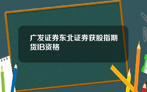 广发证券东北证券获股指期货IB资格