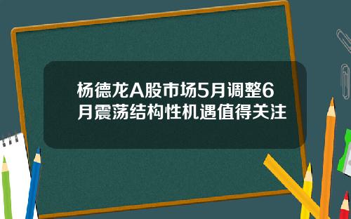 杨德龙A股市场5月调整6月震荡结构性机遇值得关注
