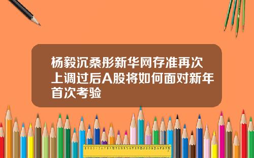 杨毅沉桑彤新华网存准再次上调过后A股将如何面对新年首次考验