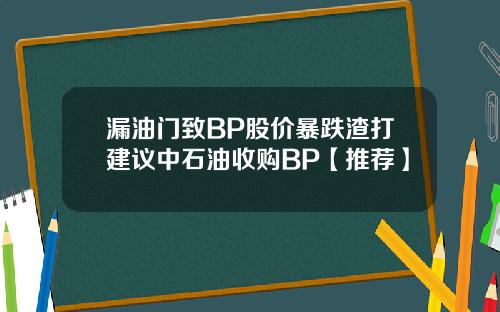 漏油门致BP股价暴跌渣打建议中石油收购BP【推荐】