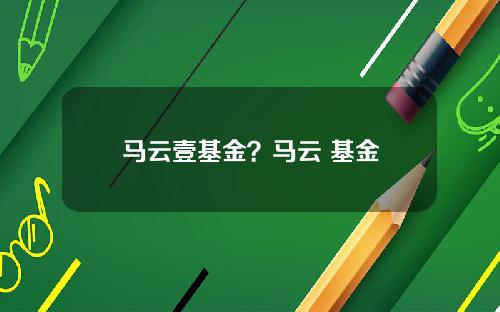 马云壹基金？马云 基金