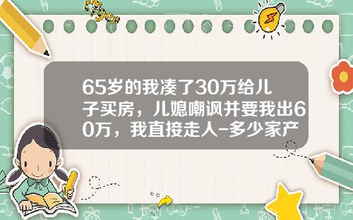 65岁的我凑了30万给儿子买房，儿媳嘲讽并要我出60万，我直接走人-多少家产才能买30万车