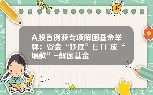 A股首例获专项解困基金举牌：资金“抄底”ETF成“爆款”-解困基金