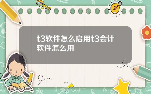t3软件怎么启用t3会计软件怎么用