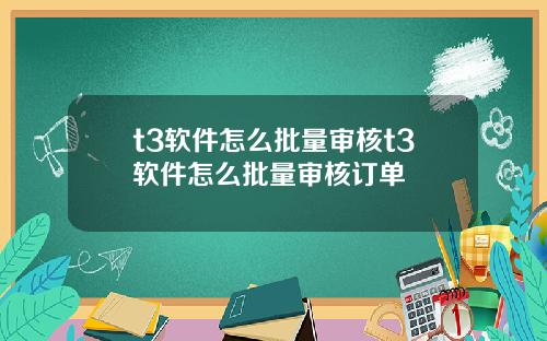 t3软件怎么批量审核t3软件怎么批量审核订单