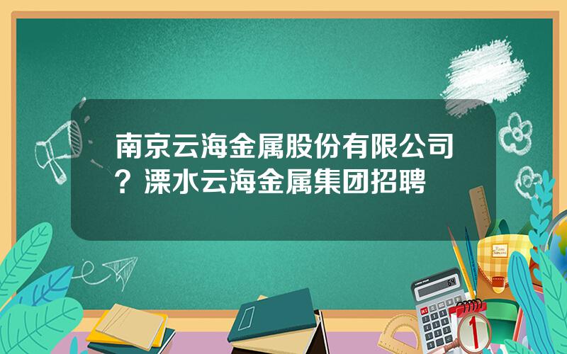 南京云海金属股份有限公司？溧水云海金属集团招聘