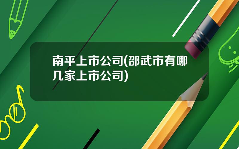 南平上市公司(邵武市有哪几家上市公司)